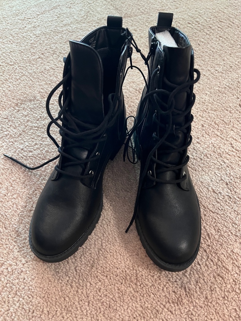 Sun + Stone Black Lace-Up Combat Boots with Side Zip Detail